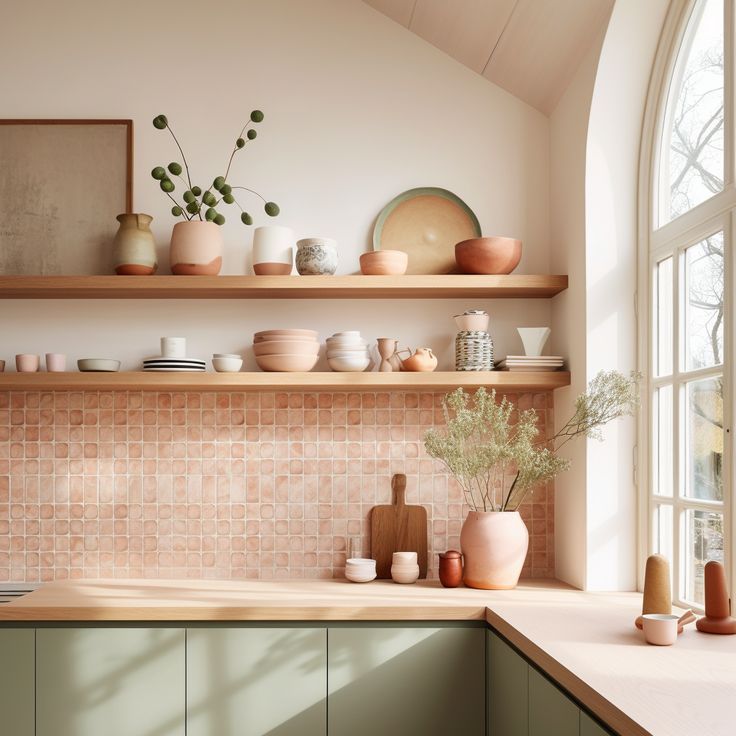 Kitchen with oak cabinetry, slatted breakfast bar, pendant lights and warm under-cabinet lighting